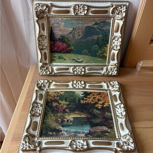 50s Vintage Ornate Framed Landscape Prints (set of 2)
